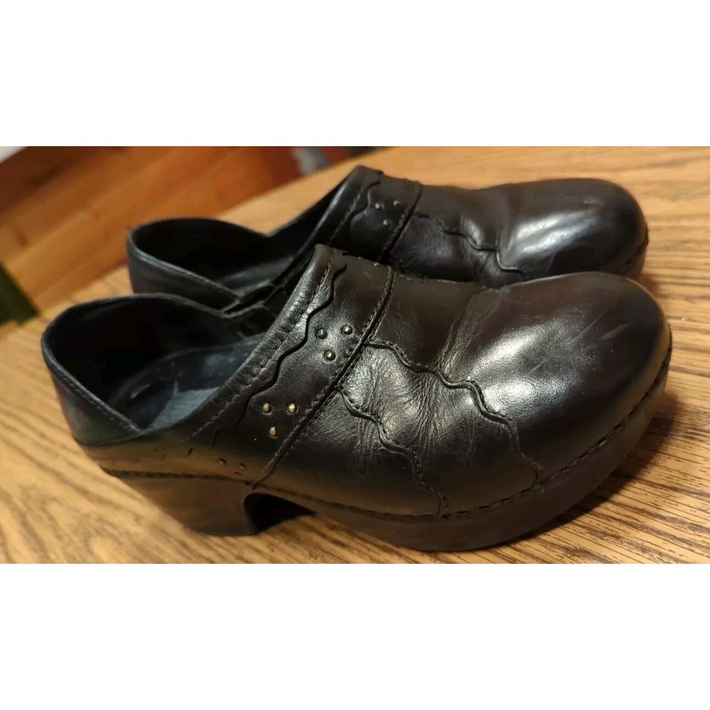 Dansko Black Leather Slip On Clogs - Size 37 EU, 6.5-7 US‎